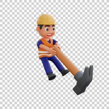 3d render cute construction workers activities Stock Illustration