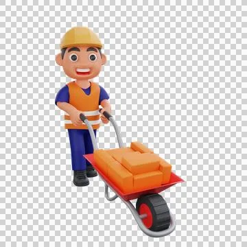 3d render cute construction workers activities Stock Illustration
