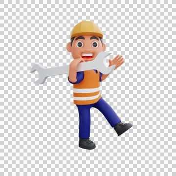 3d render cute construction workers activities Stock Illustration