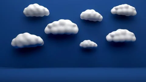 3d render of cute fluffy clouds flying over blue background. Abstract Stock Illustration