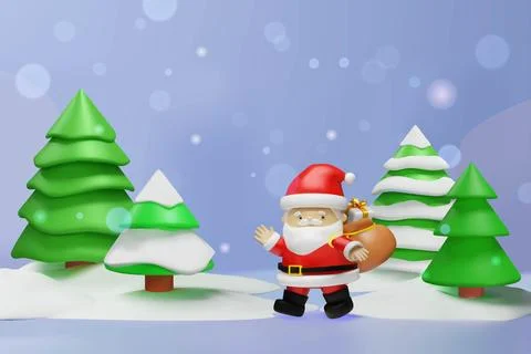 3D render of cute Santa Claus walking with gift Stock Illustration
