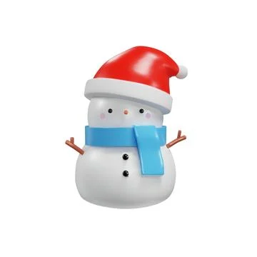 3D render cute snowman in blue scarf and Xmas hat Stock Illustration