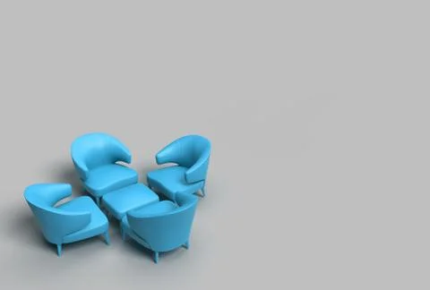 3d render of cyan leather coated single sofa facing each other with center table 스톡 일러스트