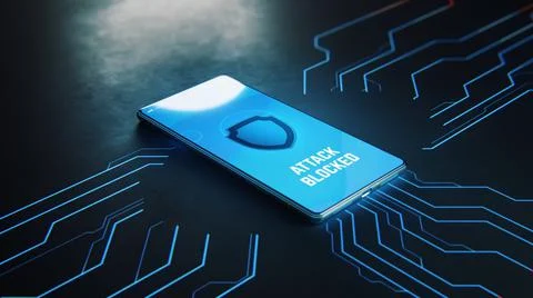 3D render of cyber attack blocked on cellphone Stockillustratie