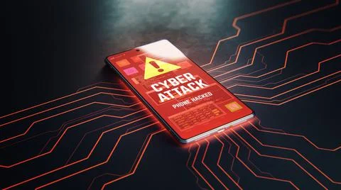 3D Render of cyber attack on mobile phone Stock Illustration