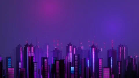 3d render of Cyber night mega city landscape scene. Light glowing and refle.. Stock Illustration
