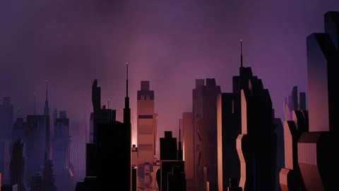 3d render of Cyber punk night city landscape concept. Light glowing on dark.. Stock Illustration