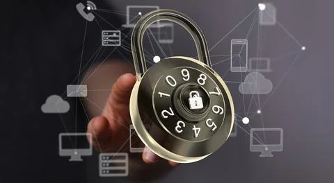 A 3D render Cybersecurity and information or network protection. Future techn Stock Photos