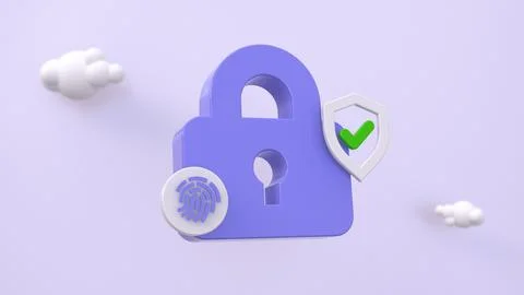 3d render cybersecurity concept. Purple padlock on a light background with cl 스톡 일러스트
