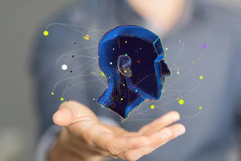 3d render of a cyborg head construction, Polygonal human face Stock Photos