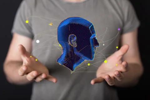 3d render of a cyborg head construction, Polygonal human face Stock Photos