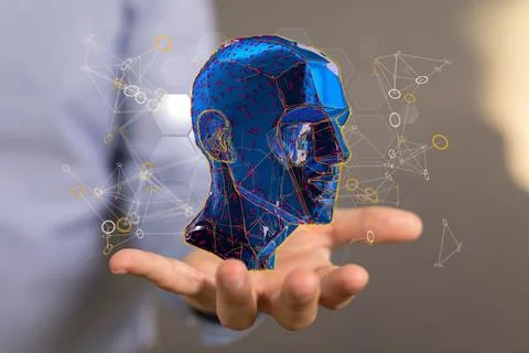3d render of a cyborg head construction, Polygonal human face Stock Photos
