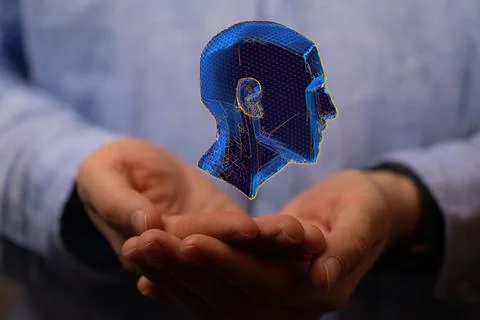3d render of a cyborg head construction, Polygonal human face Stock Photos