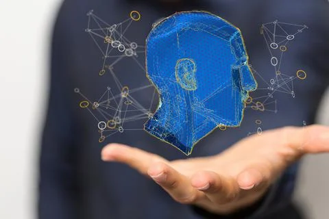 3d render of a cyborg head construction, Polygonal human face Stock Photos