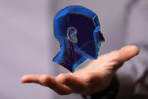 3d render of a cyborg head construction, Polygonal human face Stock Photos