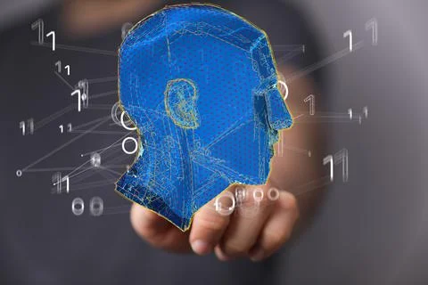 3d render of a cyborg head construction, Polygonal human face Stock Photos