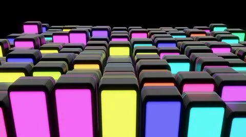 3d render. Dark background with abstract blocks on plane like devices with Stock Illustration