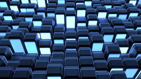 3d render. Dark background with abstract blocks on plane like devices with Illustrazione stock