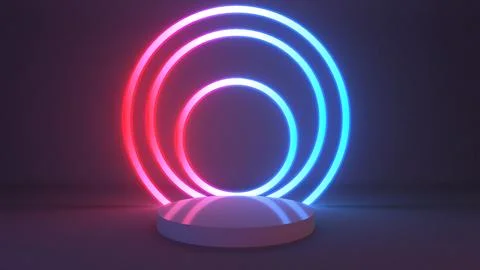 3D render dark blue and red neon lighting on podium for premium product desig Stock Illustration