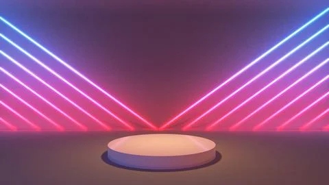 3D render dark blue and red neon lighting on podium for premium product desig Stock Illustration
