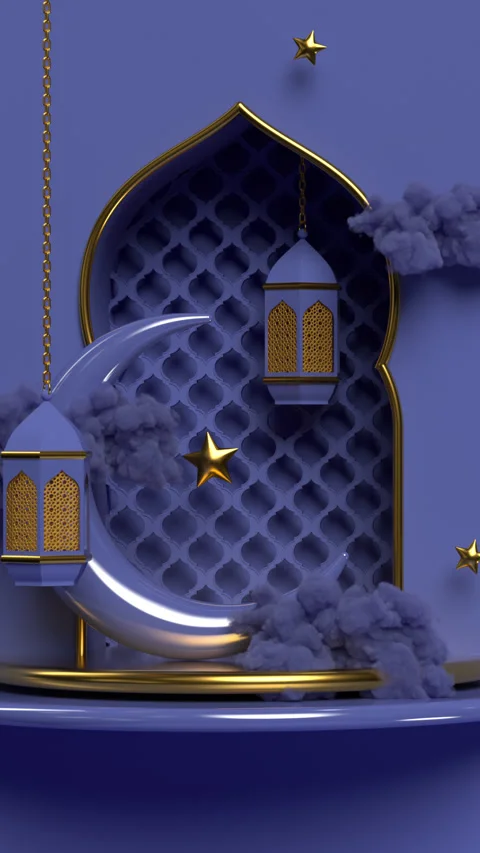 3D render dark blue rotating islamic lanterns. Stock Footage 327706095