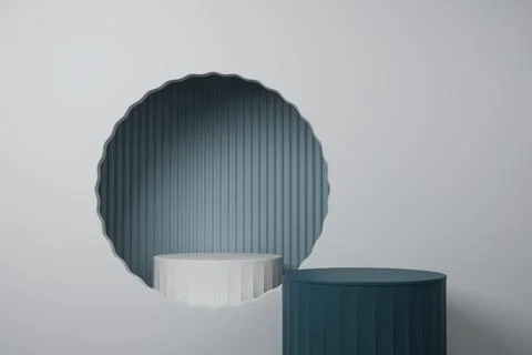 3D render Dark gray podium on a white background with a circular arch Stock Illustration