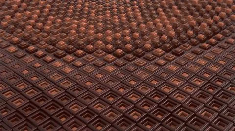 3d render. Dark plastic chocolate brown cubic surface in wave motion. Stock Illustration