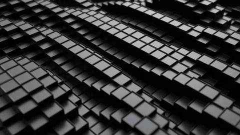 3d render. Dark plastic cubic surface in wave motion. Abstract seamless loop 3d Video stock 107948457