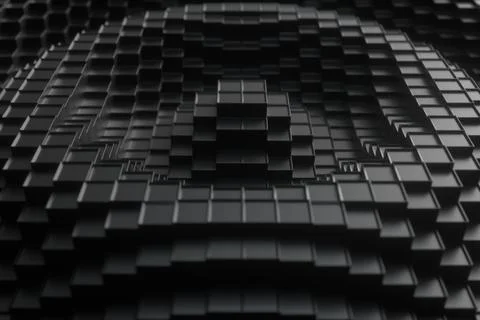 3d render. Dark plastic cubic surface in wave motion. Abstract 3d illustratio Stock Illustration