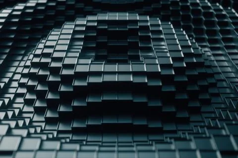 3d render. Dark plastic cubic surface in wave motion. Abstract 3d illustratio Stock Illustration