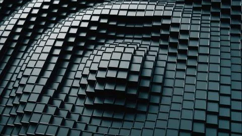 3d render. Dark plastic cubic surface in wave motion. Abstract 3d illustratio Stock Illustration