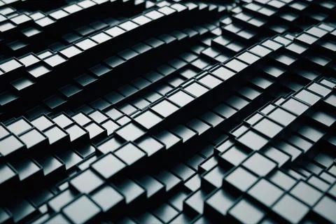 3d render. Dark plastic cubic surface in wave motion. Abstract 3d illustratio Stock Illustration