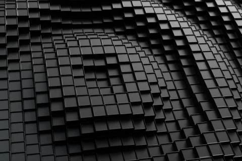 3d render. Dark plastic cubic surface in wave motion. Abstract 3d illustratio イラスト素材