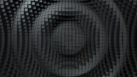 3d render. Dark plastic cubic surface in wave motion. Abstract 3d illustratio Stock Illustration