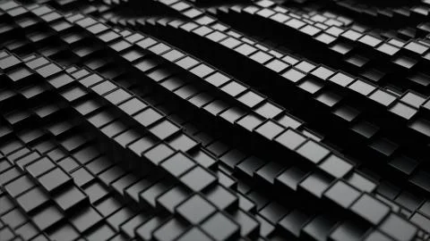 3d render. Dark plastic cubic surface in wave motion. Abstract 3d illustratio Stock Illustration