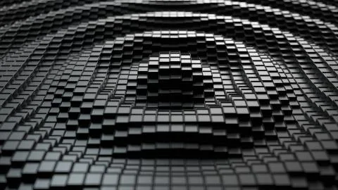 3d render. Dark plastic cubic surface in wave motion. Abstract 3d illustratio Illustrazione stock