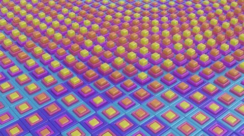 3d render. Dark plastic multicolored cubic surface in wave motion. Ilustración de archivo