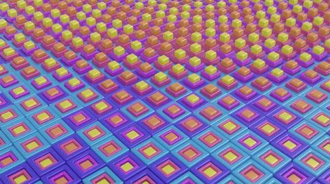 3d render. Dark plastic multicolored cubic surface in wave motion. Stock Illustration