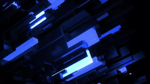 3d render. Dark science fiction blue background. Abstract dark bg neon cubes 스톡 일러스트