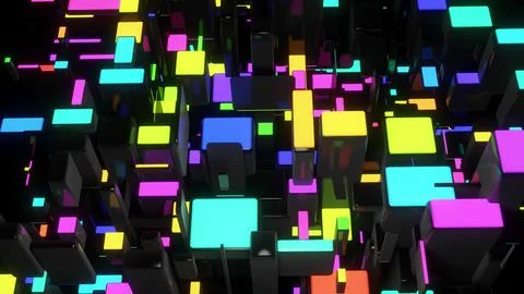 3d render. Dark science fiction background. Abstract dark background neon cubes イラスト素材