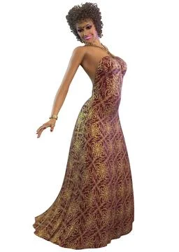 3D Render of Dark skinned woman in party gown Illustrazione stock