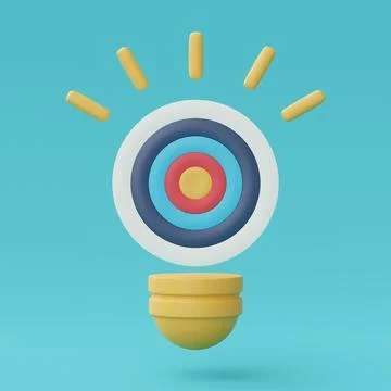 3d render of dartboard with light bulb,Achieving the goal,success business st Stock Illustration