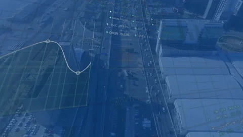 3D render data overlay showing line chart with nodes grid and financial labels Stock Footage 307437059