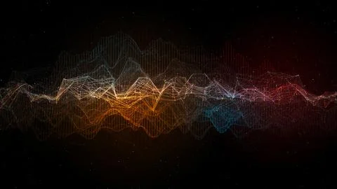 3d render data visualization. Complex graph with glow elements and particles. Stock Illustration