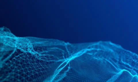 A 3D render of a defocused digital blue mesh of internet connections - cloud  Stockillustratie
