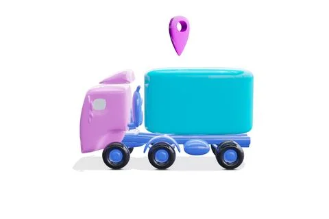3d render. Delivery van with geo location Icon Stock Illustration