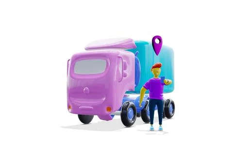 3d render. Delivery Van with Geolocation Icon Stock Illustration