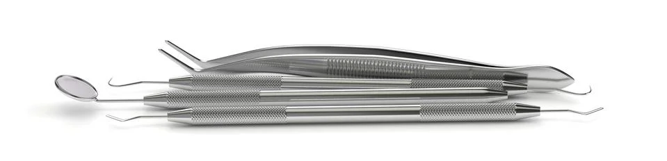 3d render of dental diagnostic instruments over white Stock Illustration