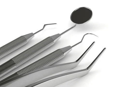 3d render of dental diagnostic instruments over white Stock Illustration