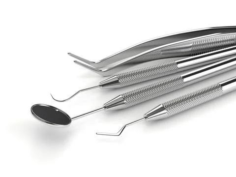 3d render of dental diagnostic instruments over white Stock Illustration